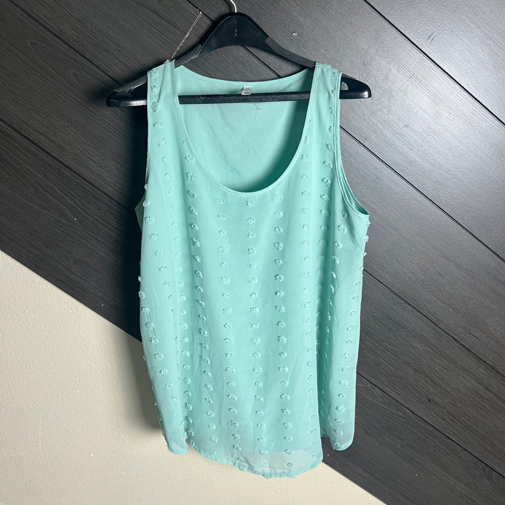 Zenana Womens Swiss Dot Sleeveless Tank Top XL Mint Green Sheer Blouse